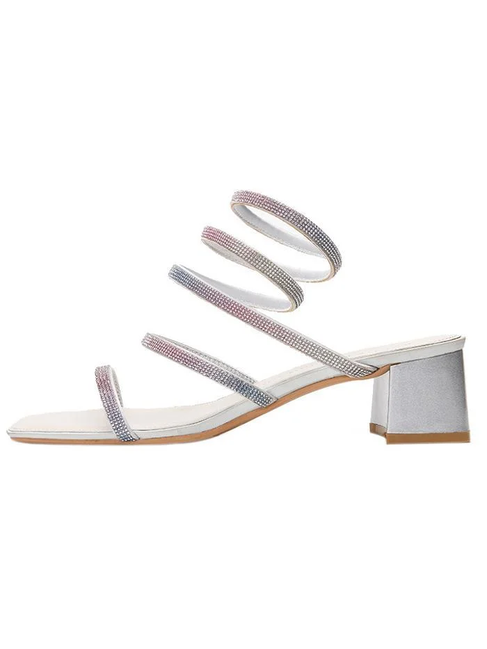 Snake-shaped winding high-heeled sandals with rhinestone fish mouth