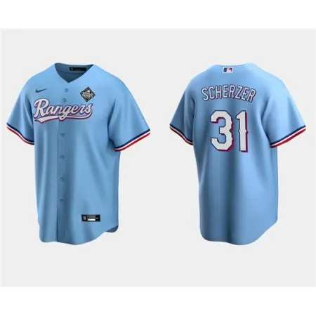 Men's Texas Rangers #31 Max Scherzer Blue 2023 World Series Stitched Baseball Jersey