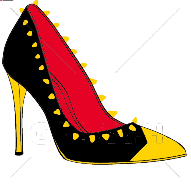 Black and Yellow Rivet Pumps. Vdcoo