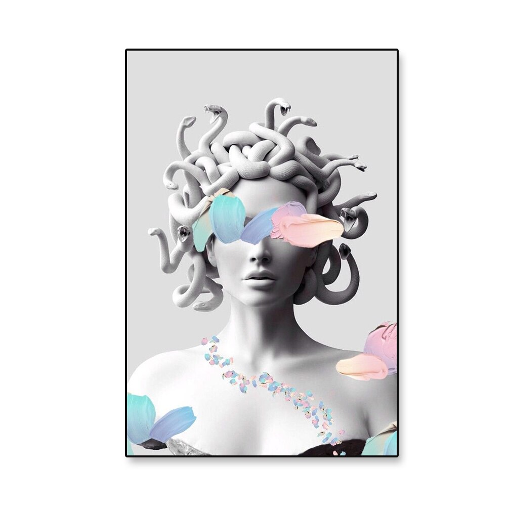 Medusa Sculpture Wall Art Prints Modern Statue Poster Colorful Minimalist Wall Decor Modern Wall Art Canvas Painting for Home