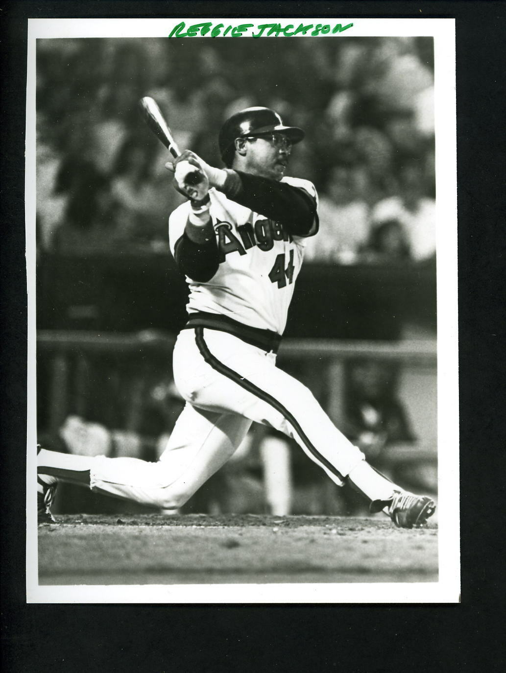 Reggie Jackson swinging bat 1980s Press Original 6 x 8 Photo Poster painting California Angels