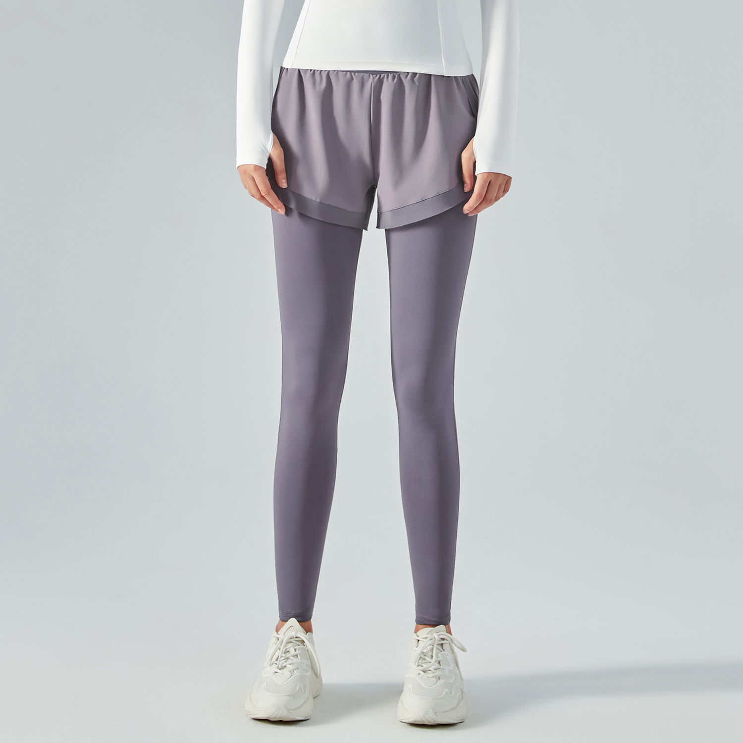 Different types Smoky Purple of widened waist tummy control buttery soft sweat wicking running gym leggings shorts with pockets online shopping on Hergymclothing