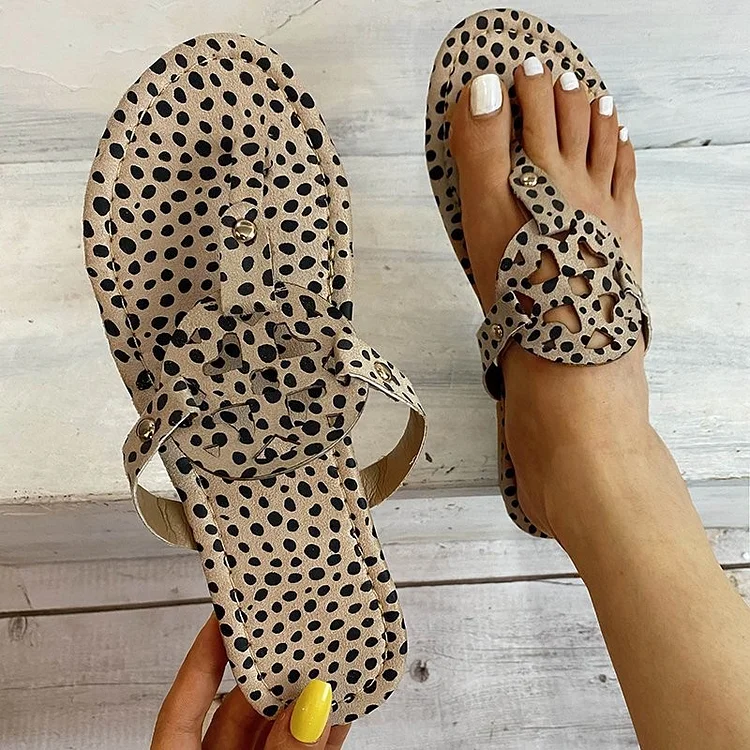 Daily Khaki Leopard Print Cut Out Beach Sandals