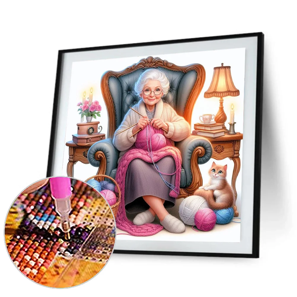 Diamond Painting - Full Round Drill - Knitting Grandma(Canvas|40*40cm)