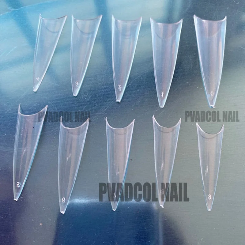 Extra Long No C Curve Stiletto False Nail Tips Acrylic Gel Clear Half Cover Fake Finger Professional Extensioin Coffin Manicure-Nail Inspo