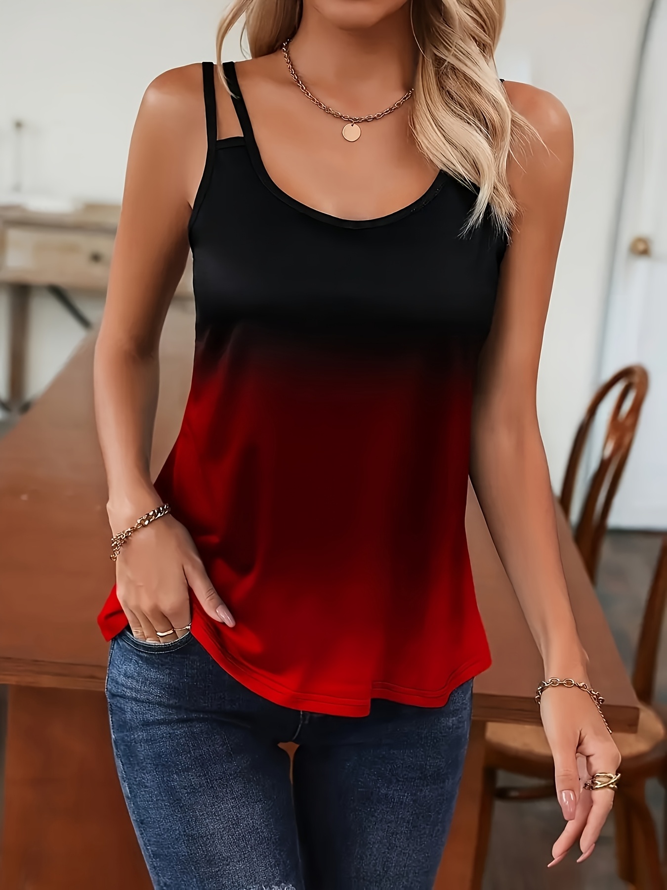 3pcs Women's Gradient Print Casual Vest Set | IFYHOME