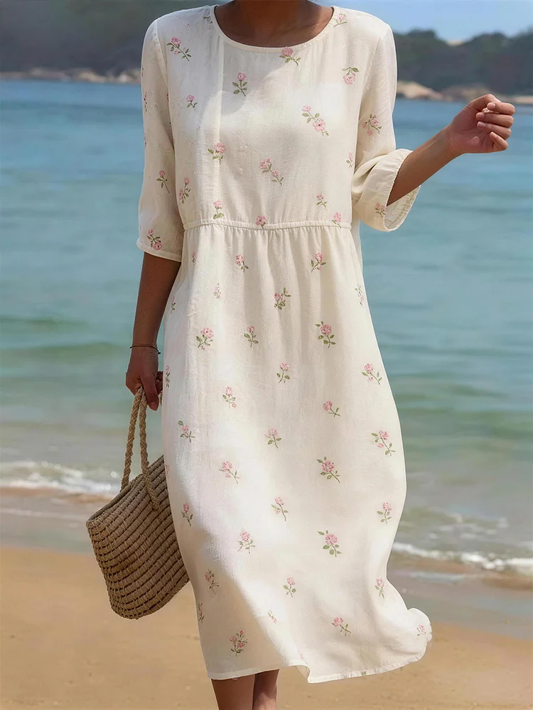 Leinen-Misch kleid mit Blumenmuster f&uuml;r Damen