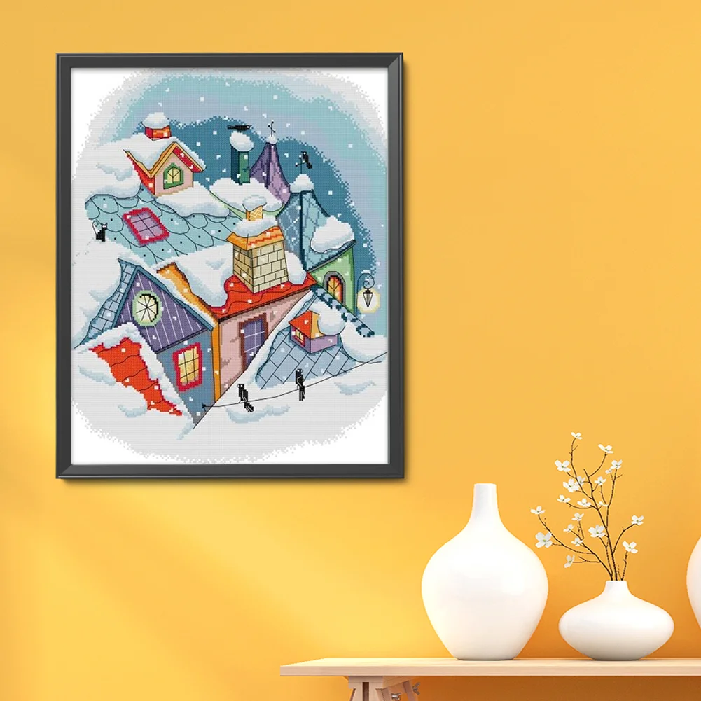 DIY Stamped Cross Stitch 14CT Full Embroidery 39*46cm - Snow On The Roof