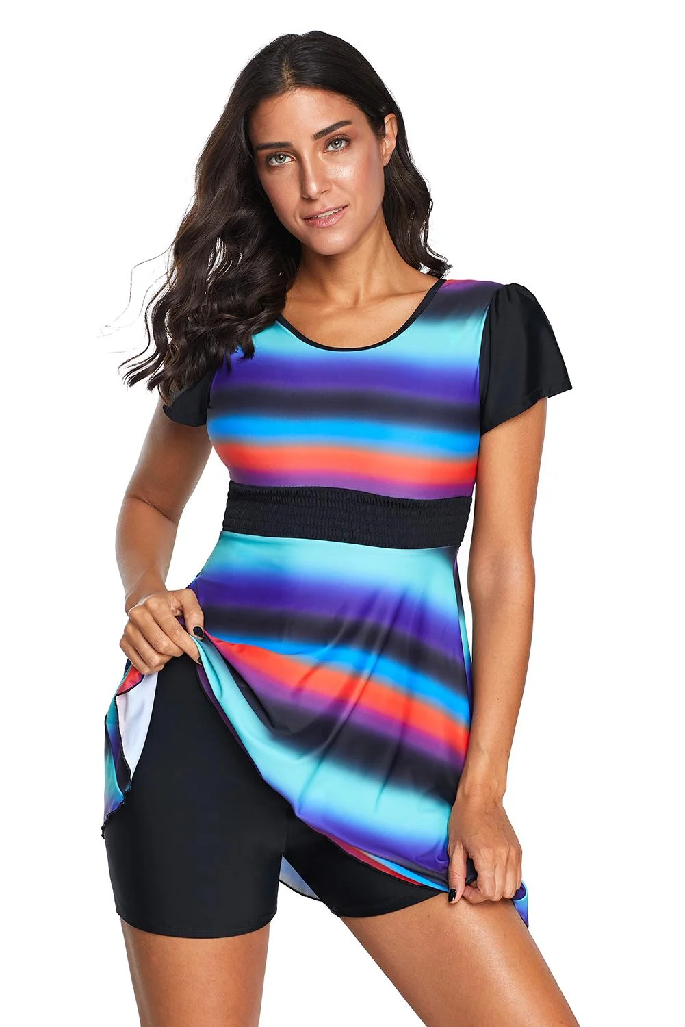Buzzdaisy Tie Dye Ombre Striped Swimdress Tankini