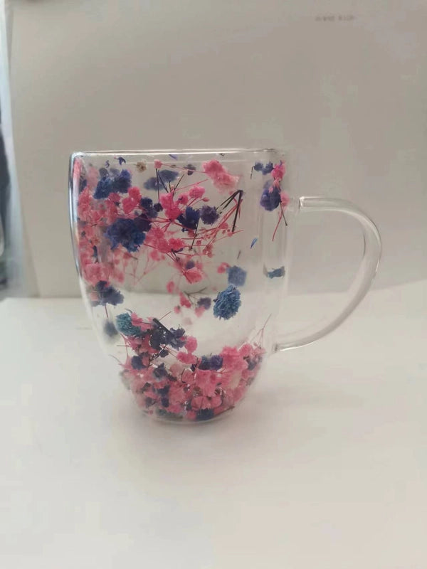 Double-layer Glass Quicksand Flower Cup Borosilicate Glass Double-layer Cup Breakfast Milk Coffee Cup Household Drinking Cup