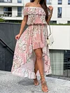 Floral-Print Off-The-Shoulder High-Low Midi Dress
