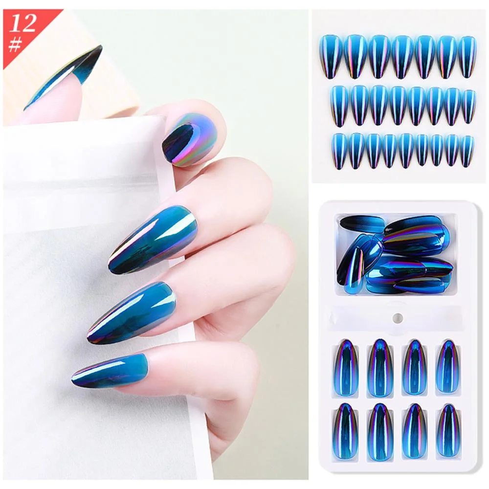 24pcs Detachable False Nails Colorful Stiletto False Nails Wearable Gradient Fake Nails Full Cover Nail Tips Nail Art Accessorie