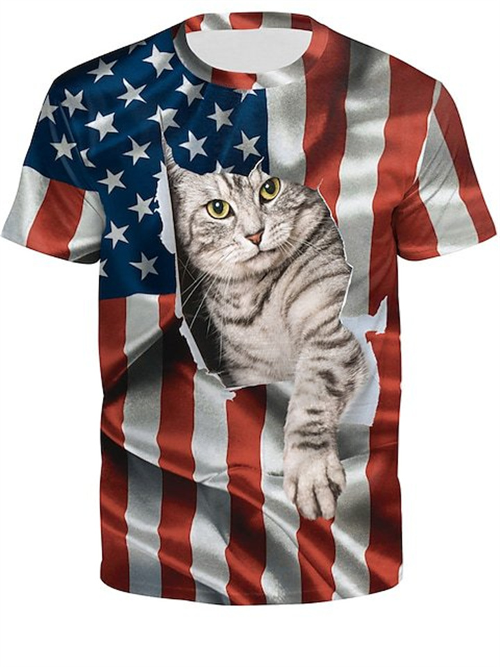 Men's Round Neck Top Casual Short-sleeved Cat Print S M L XL 2XL 3XL 4XL 5XL | 168DEAL