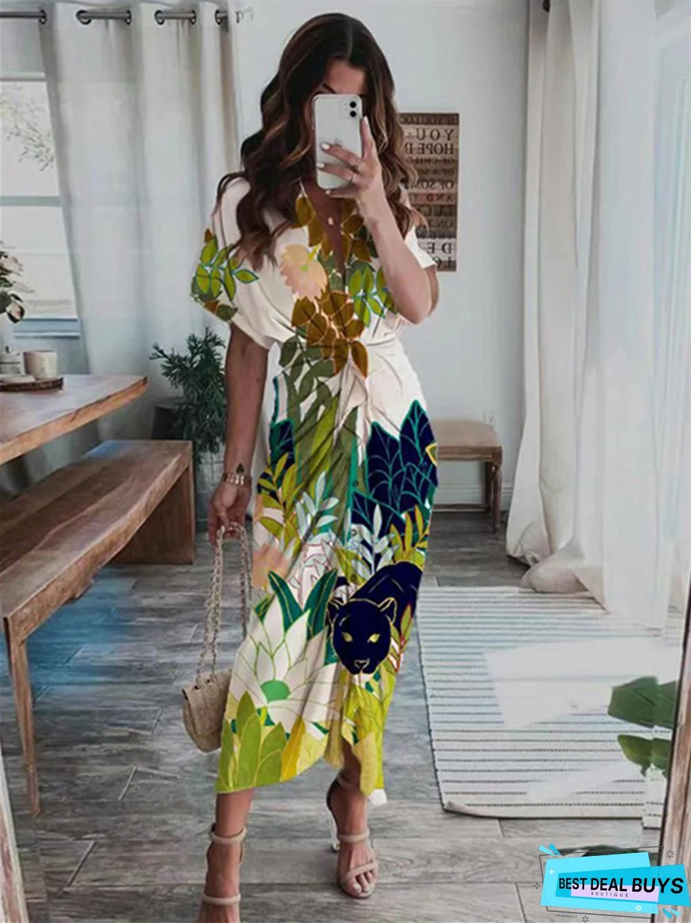 Summer New Bohemian Printed Fashionable Satin Dress