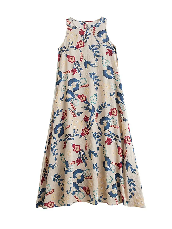 Sleeveless Solid Color Round-Neck Maxi Dresses