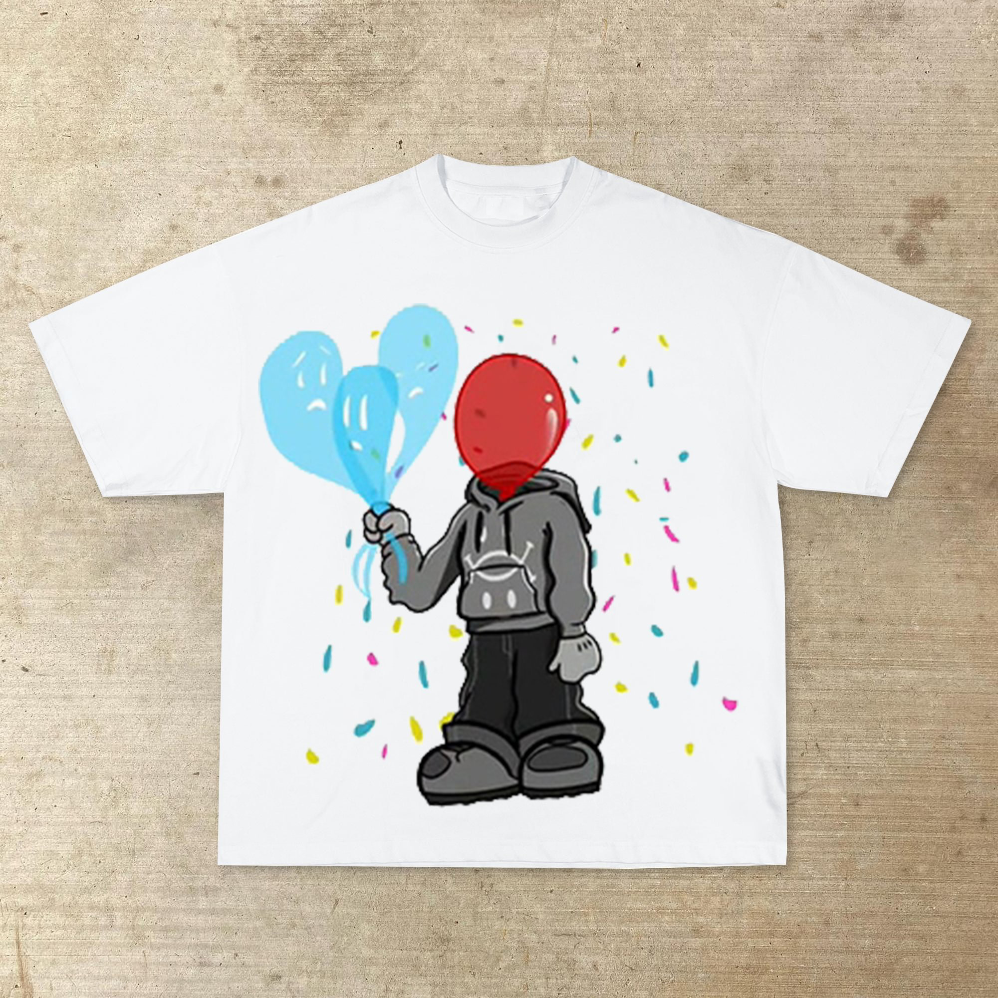 Sad Balloon Man Pattern Print Cotton T-Shirt - Sopula｜Premium Graphic Tees & Graphic Clothing
