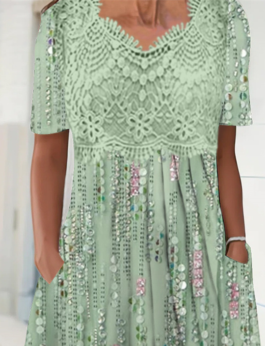 Women Half Sleeve V-neck Solid Color Dress