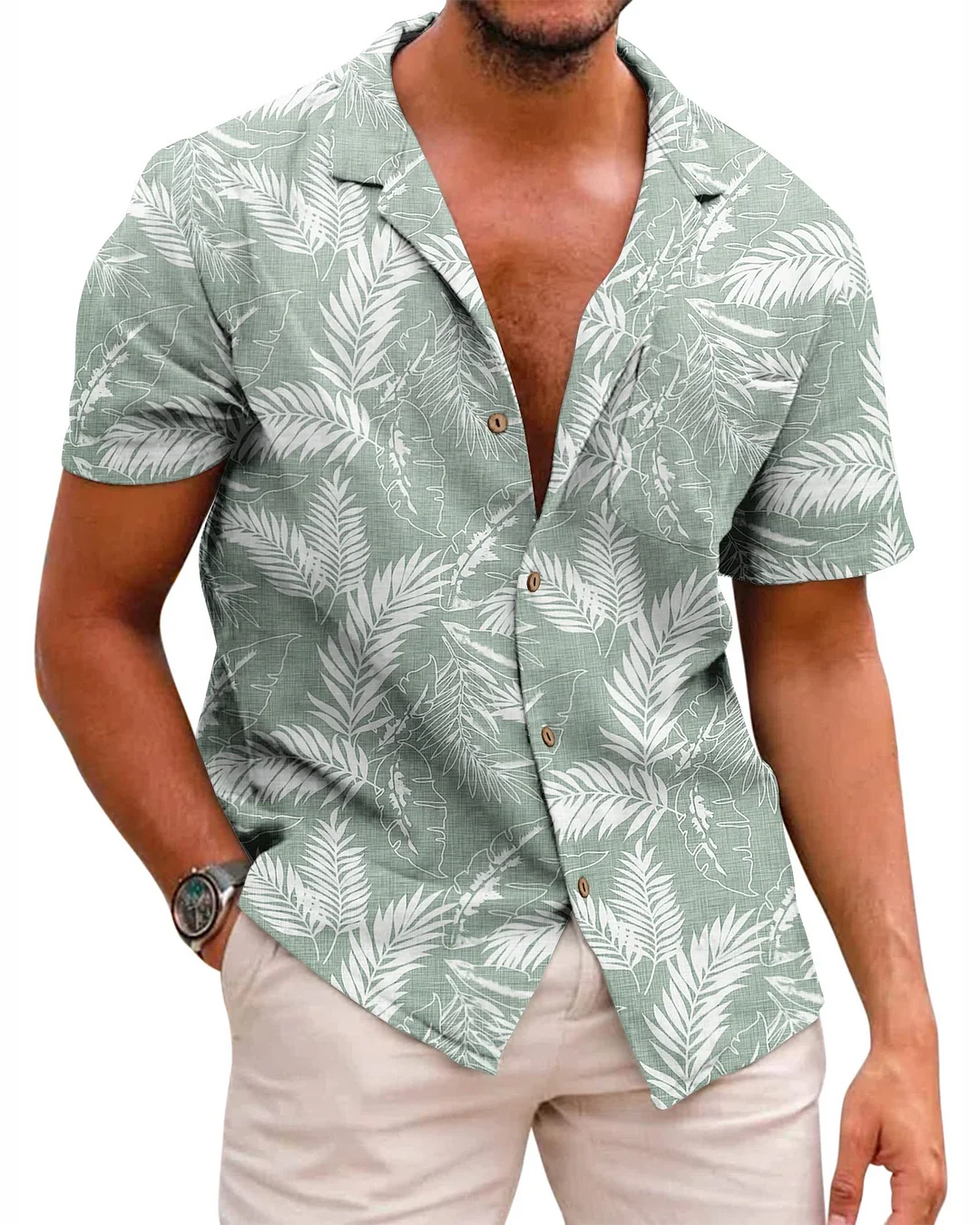 Men's Hawaiian Tropical Print Casual Pocket Short Sleeve Shirt  1394