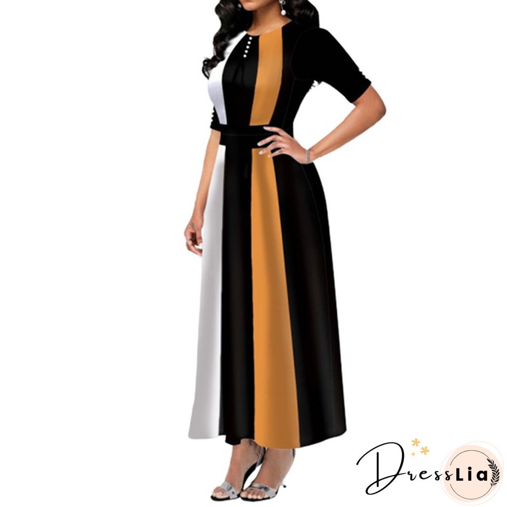 Women Button Detail Half Sleeve Floral Print Long Dress Gradient Maxi Dress