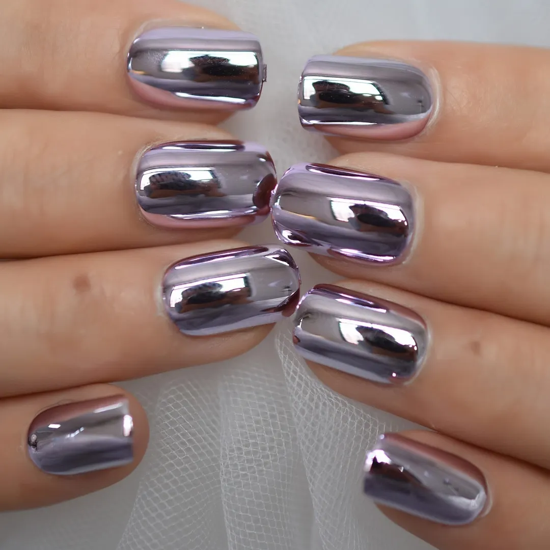 Iridescent White Instant French Nails Glitter Beveled Clear Short Square Fake Nail Art Tips Many Choice 24 Count 515-3-Nail Inspo