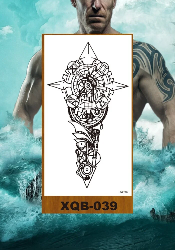 Temporary Tattoo Sticker Men Women Body Fake Tatoo Mechanical Robotic Arm Photorealistic Steampunk Astronaut Compass