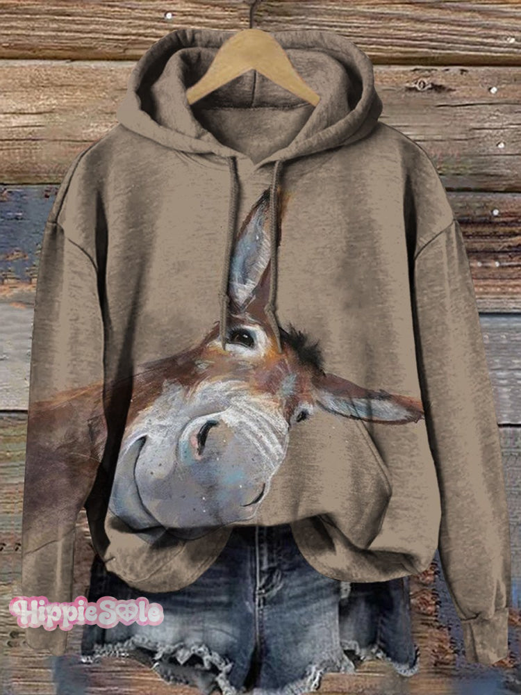 Women’s Funny Donkey Print Casual Hoodie Sweatshirt Multicolor / S