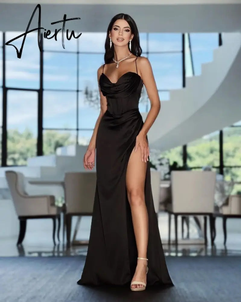New Summer Prom Dress Women'S Sling Sleeveless Solid Color Dress One Word Neck Slim Fit Open Back Slit Red Sexy Dress Aiertu
