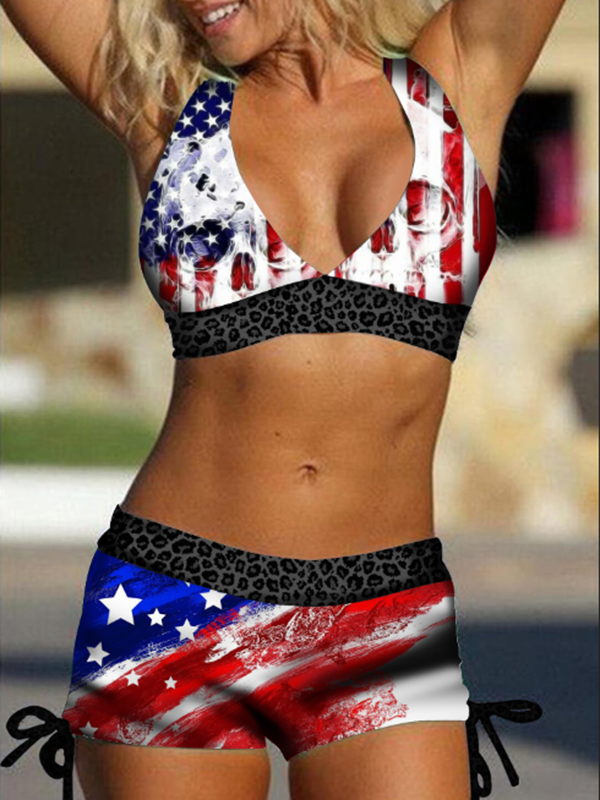 American Flag Print Tankini Set
