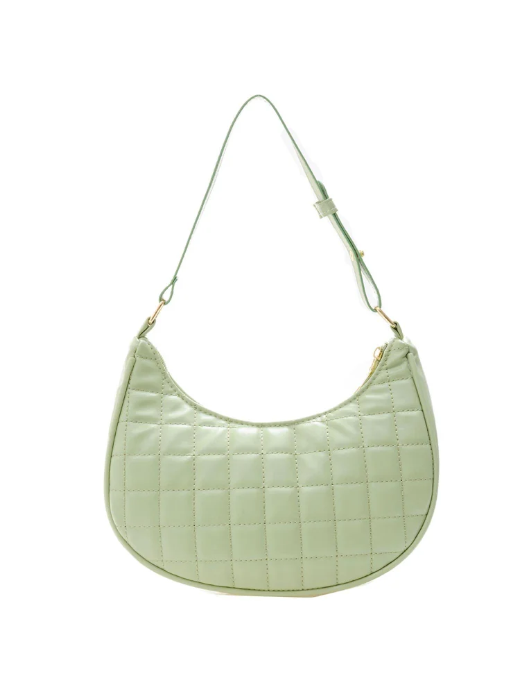 Retro Women Checker Pattern PU Shoulder Bag Casual Hobos Handbags (Green)