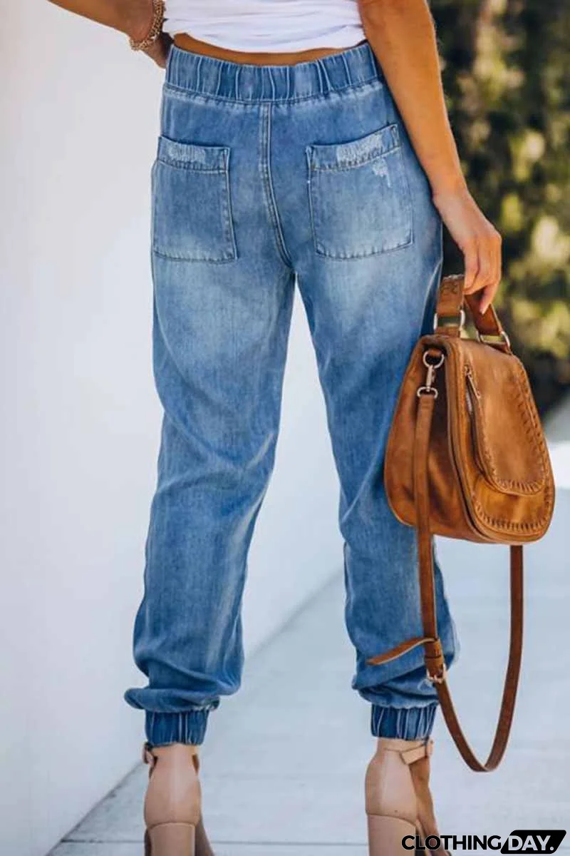 Adjustable Waist Ripped Loose Jeans