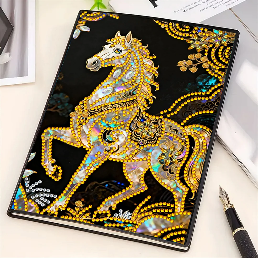 DIY Flower Diamond Painting Journals Notebooks 50 Pages A5 No Lines Special Shaped Diamond Art Kits for Beginners Craft Lovers and Artists (Horse)
