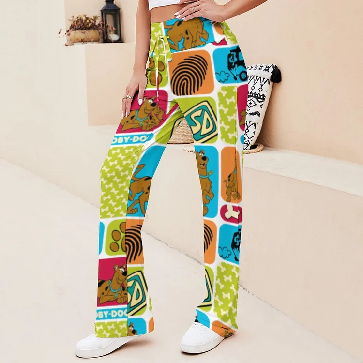 S-3XL Cute Scooby Doo Mystery Flared Pants Trousers Women Flowy Wide Leg Hippie Stretchy Palazzo Pants - Heather Prints Shirts