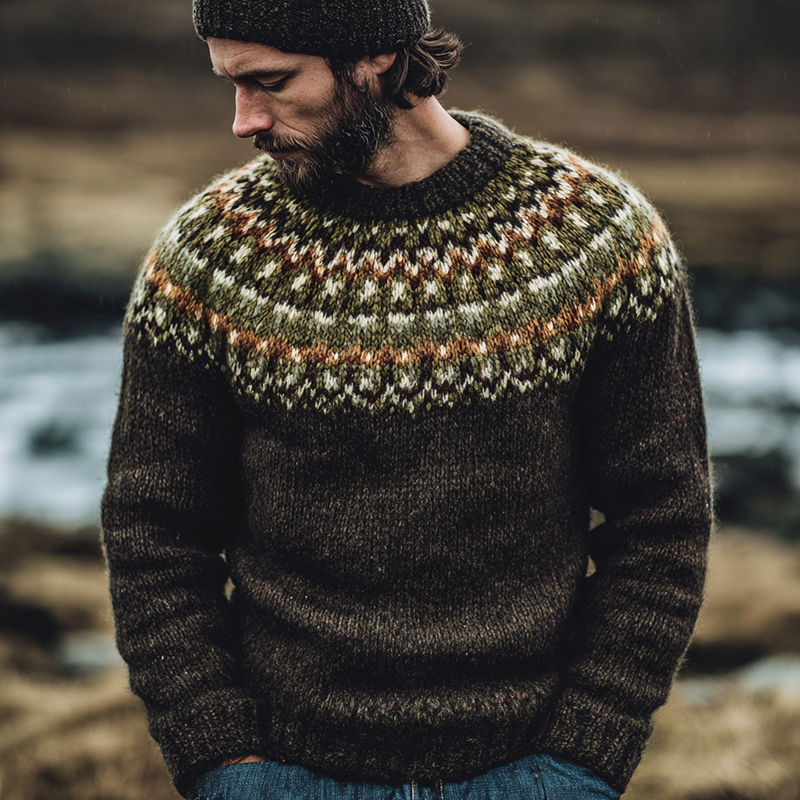 Vintage Norwegian Knit Fair Isle Jacquard Crew Neck Sweater elevenforest