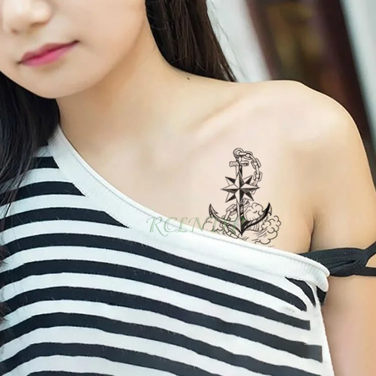 Waterproof Temporary Tattoo Sticker Marine Pirate Anchor Fake Tatto Flash Tatoo Tatouage Wrist Foot Hand Arm For Girl Women Men