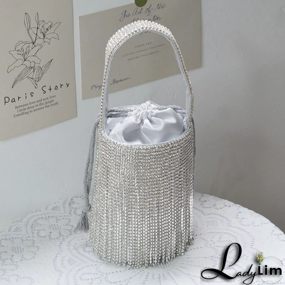 Silver Casual Daily Party Patchwork Rhinestone Tassel Bags