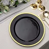 10 Pack | 10" Regal Black and Gold Round Plastic Dinner Plates