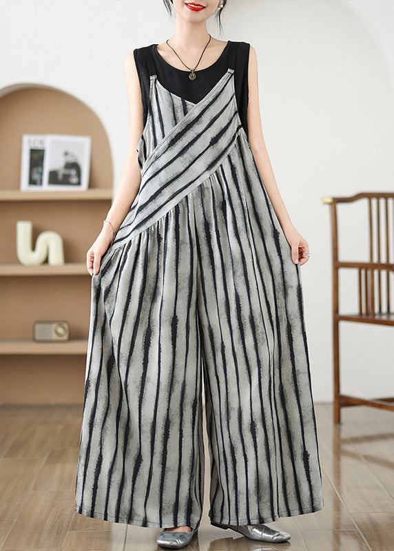 French Grey Oversized Striped Jumpsuits Summer french-grey-oversized-striped-jumpsuits-summer