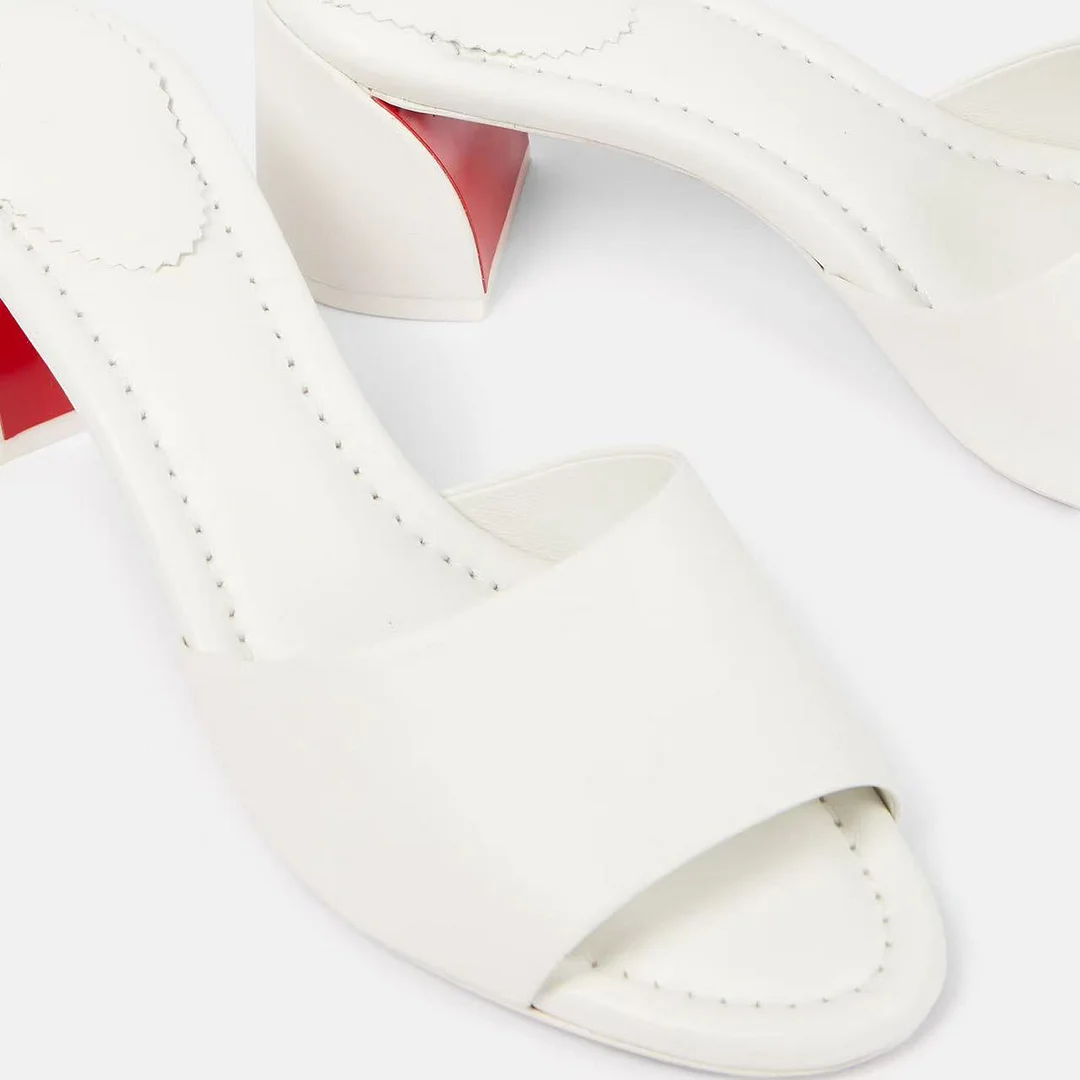 55mm Women's Chunky Mid-Heel Mules Red Bottom Sandals-MERUMOTE