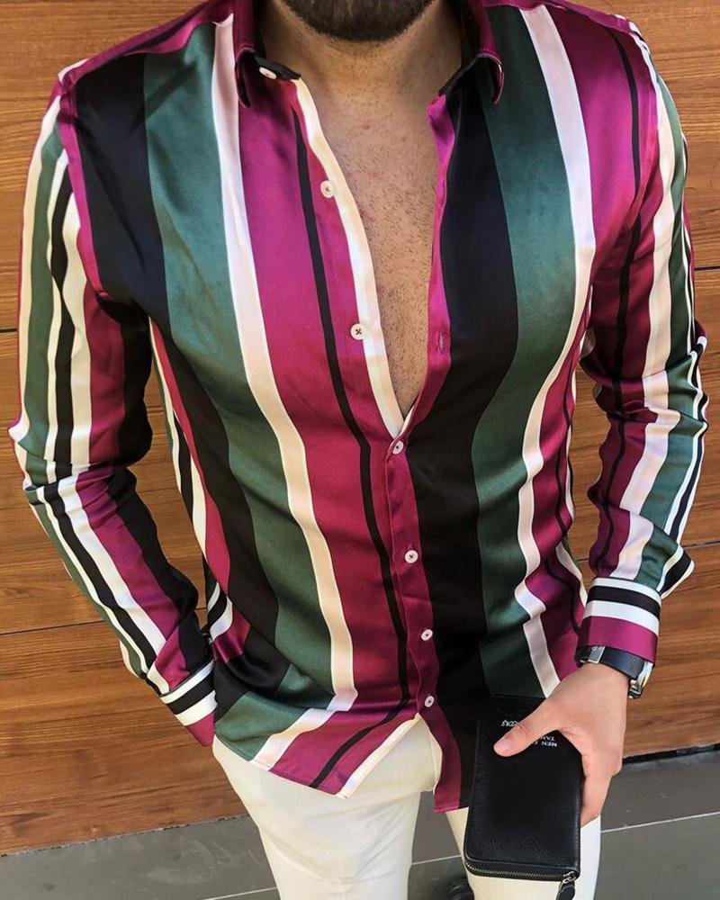 Casual Striped Silk Long-sleeved Shirt