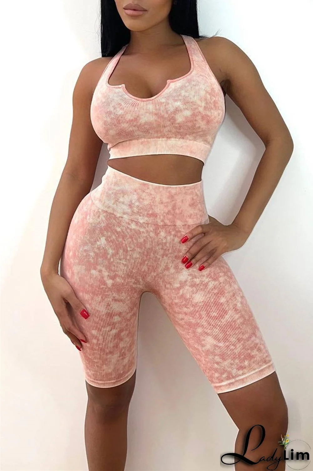 Deep Blue Casual Sportswear Print Backless U Neck Sleeveless Two Pieces