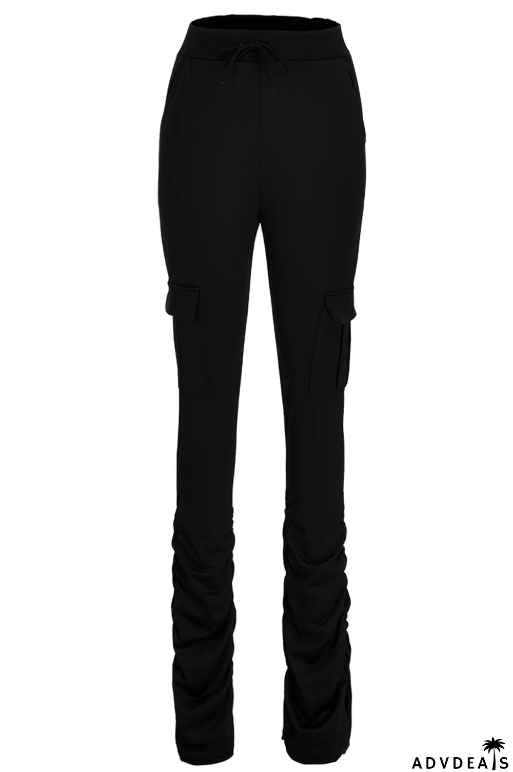 Orange Drawstring High Solid Pocket Draped Boot Cut Pants Bottoms