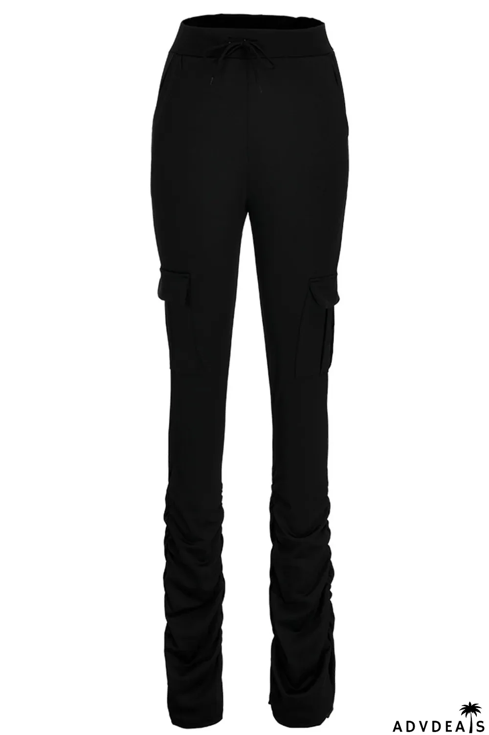 Orange Drawstring High Solid Pocket Draped Boot Cut Pants Bottoms