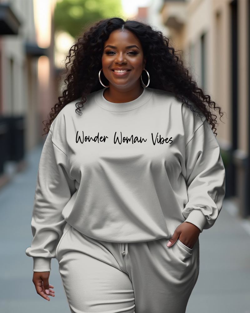 Women's Plus Size Letter Printing Long Sleeve Crewneck Sweatshirt