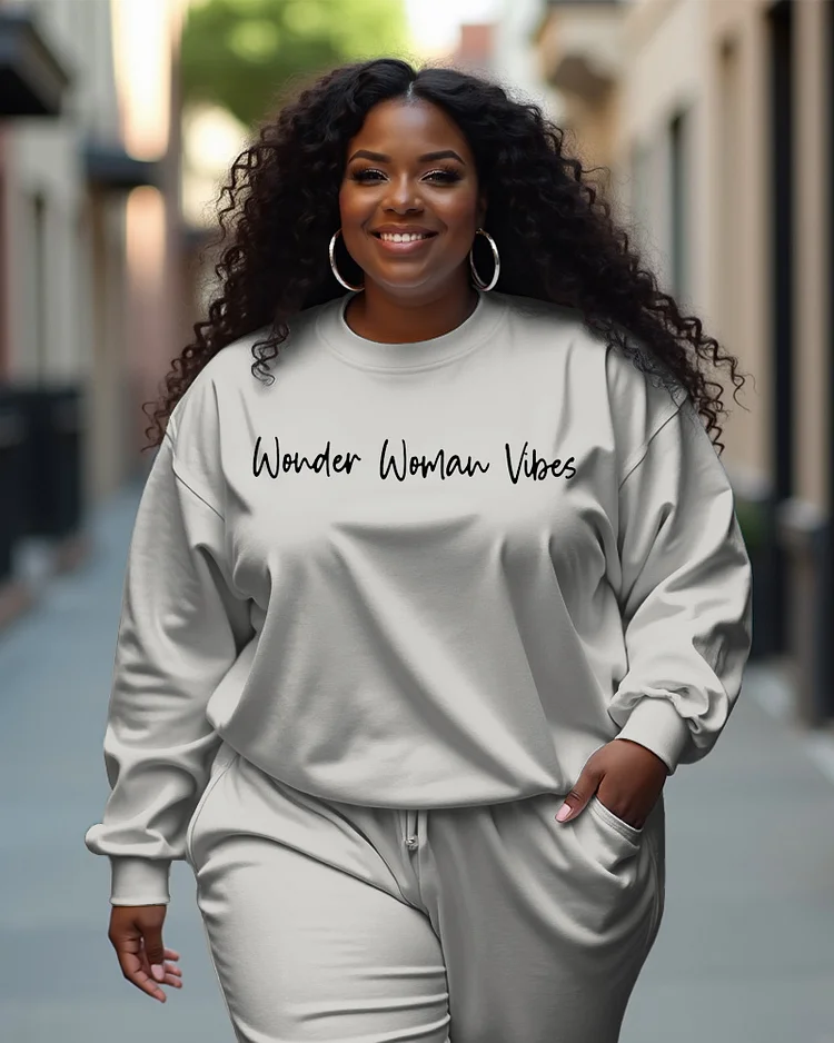 Women's Plus Size Letter Printing Long Sleeve Crewneck Sweatshirt