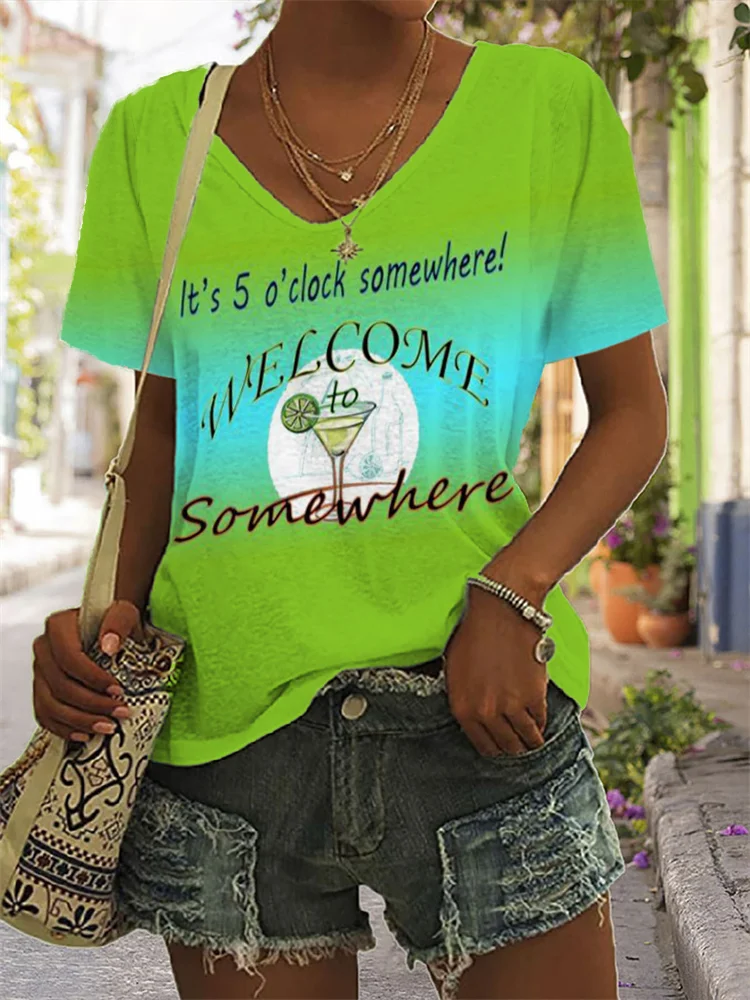 It's 5 O'clock Somewhere Gradient V Neck T Shirt