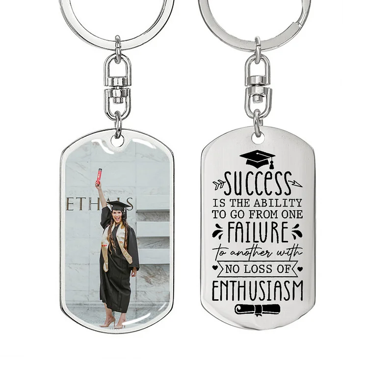 2024 Graduation Gifts Personalized Photo Keychain, "Success is the ability to go from one failure"