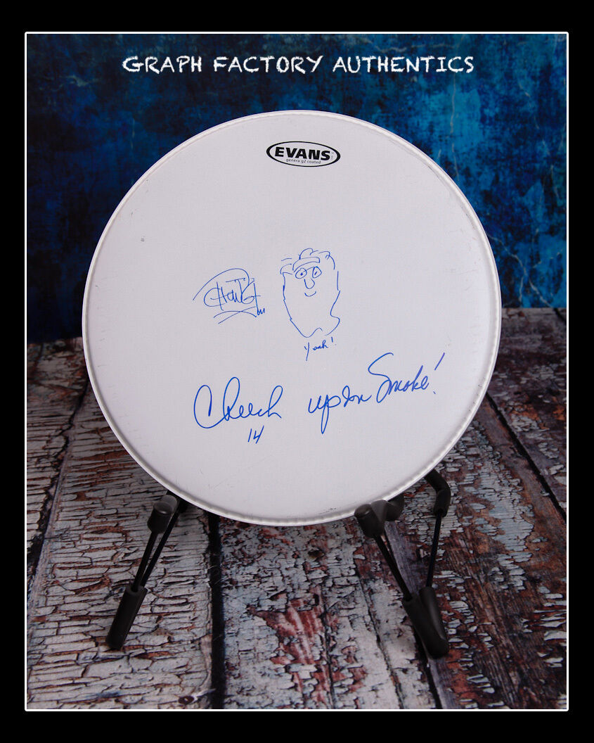 **Up in Smoke Movie *CHEECH AND CHONG* Signed Drumhead w/ Sketch PROOF COA**