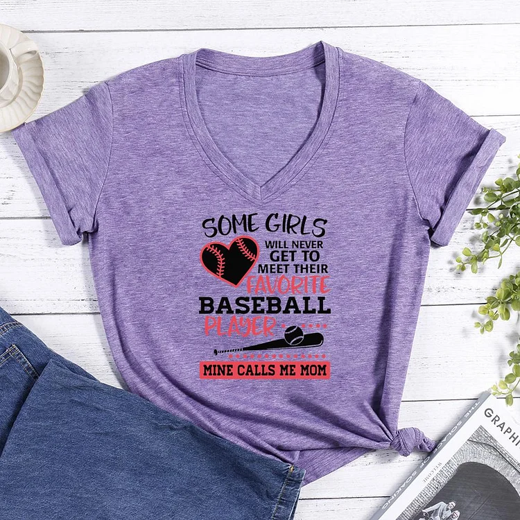 My Favorite Baseball Player Calls Me Mom V-neck T Shirt-Annaletters