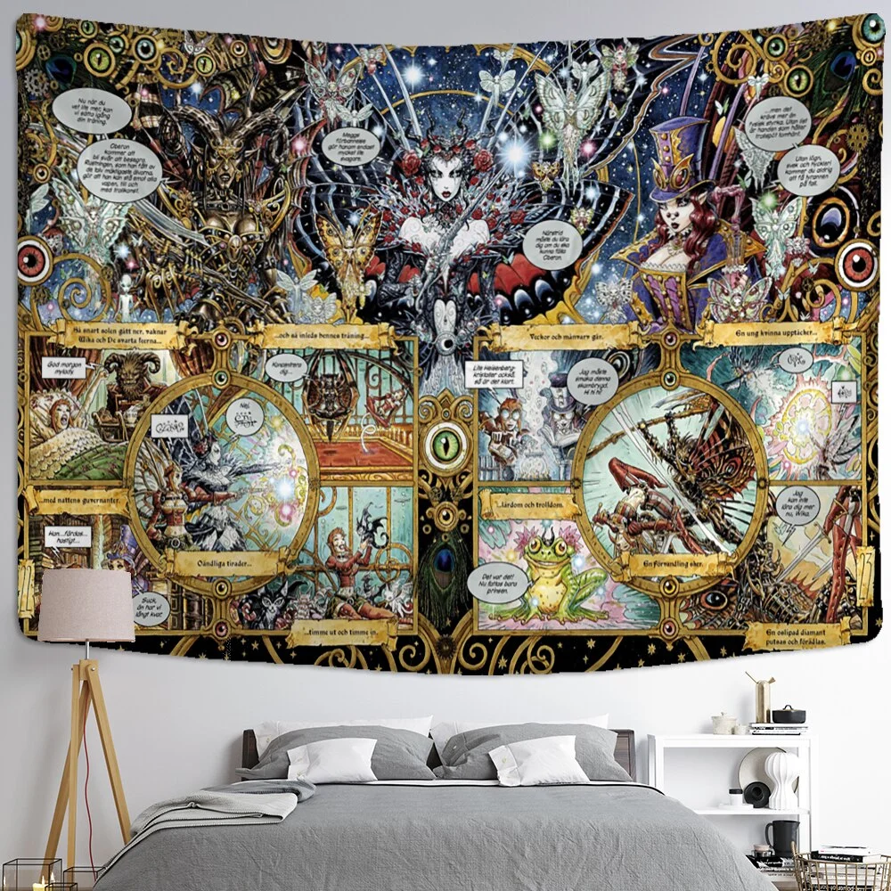 Colorful Human Face Tarot Card Tapestry Wall Hanging Relief Psychedelic Witchcraft Grim Reaper Tapiz Hippie Home Decor