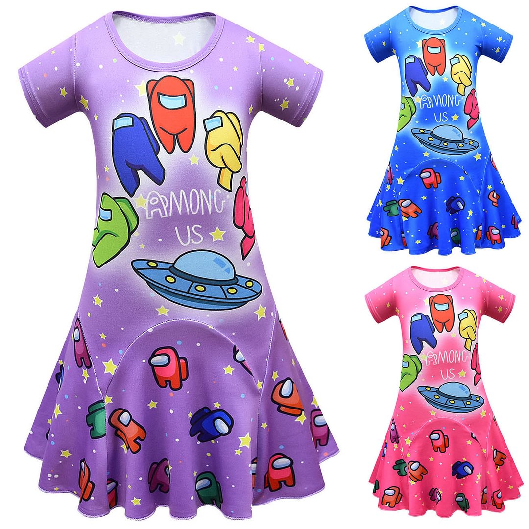 Among Us Printed Toddler Girls Rainbow Nightshirt Casual Princess Dresses-Pajamasbuy